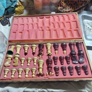 Classic Wooden Chess Set - Red and Cream